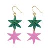 Accessories Charlie Pickles | Star Dangle Earrings In Emerald Glitter