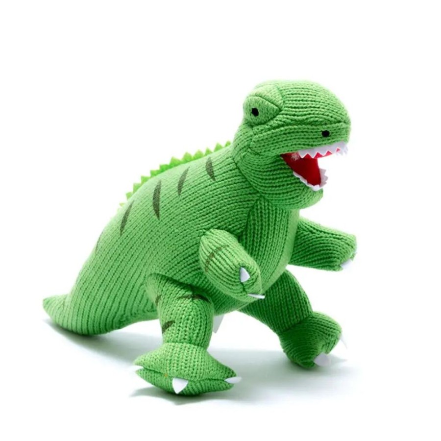 Toys & Fun Stuff Charlie Pickles | Knitted Green T Rex Dinosaur Plush Toy