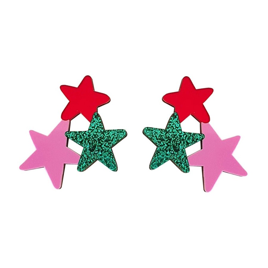 Accessories Charlie Pickles | Statement Star Earrings-Emerald Glitter