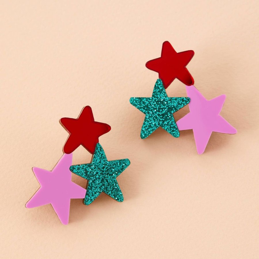 Accessories Charlie Pickles | Statement Star Earrings-Emerald Glitter